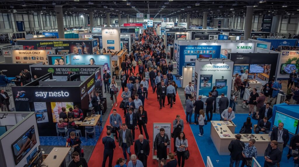 An image showing a busy trade show floor